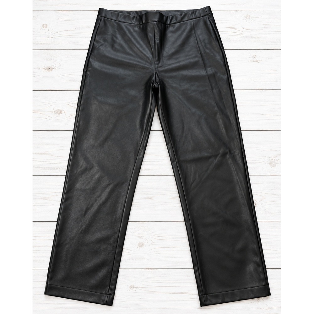 DKNY Jeans Faux Leather Pants Biker Black Straight Leg Side Zip Goth Chic XL